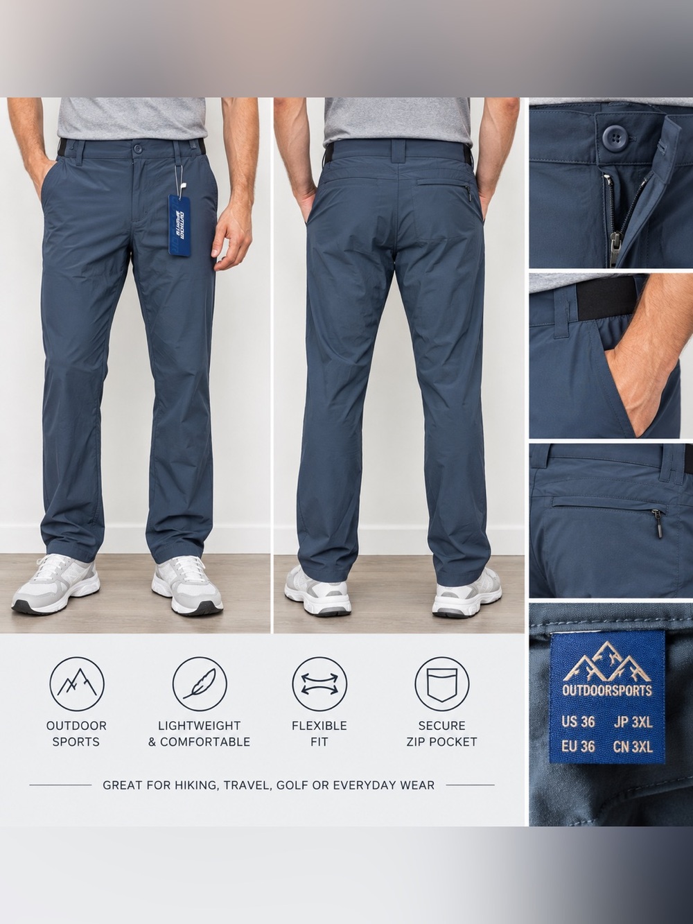 Men's Lightweight Flexible Pants — Navy